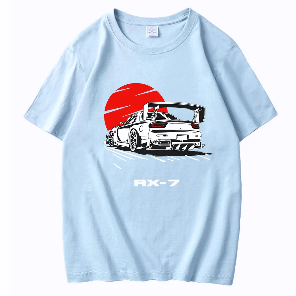 JDM T Shirt Car Drift RX-7 Sundown Tops Male Manga Print Cotton Summer Casual Graphic Tee EU Size Japanese Style Unisex Harajuku