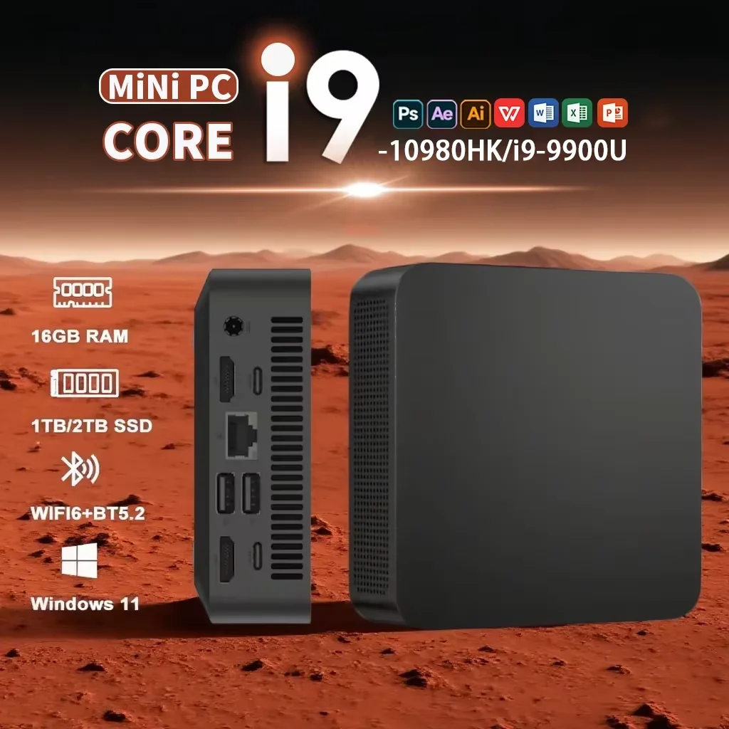 

NEW Core i9-10980HK/i9-9900U Portable Mini PC Computer Windows 11 16GB 1/2TB SSD Gaming Computer WiFi 6 USB office Mini Desktop