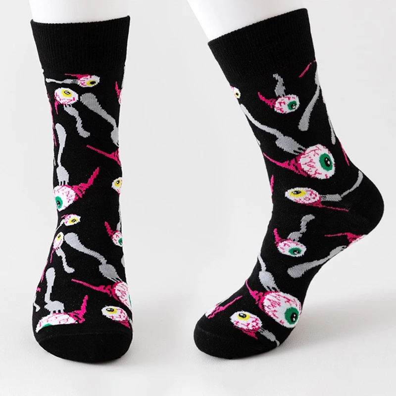 1/8 Paar Unisex-Halloween-bedruckte Mid-Tube-Socken, modischer Totenkopf-Kürbis, schweißabsorbierend, atmungsaktiv, für alle Jahreszeiten, Freizeitsocken – Detail 11
