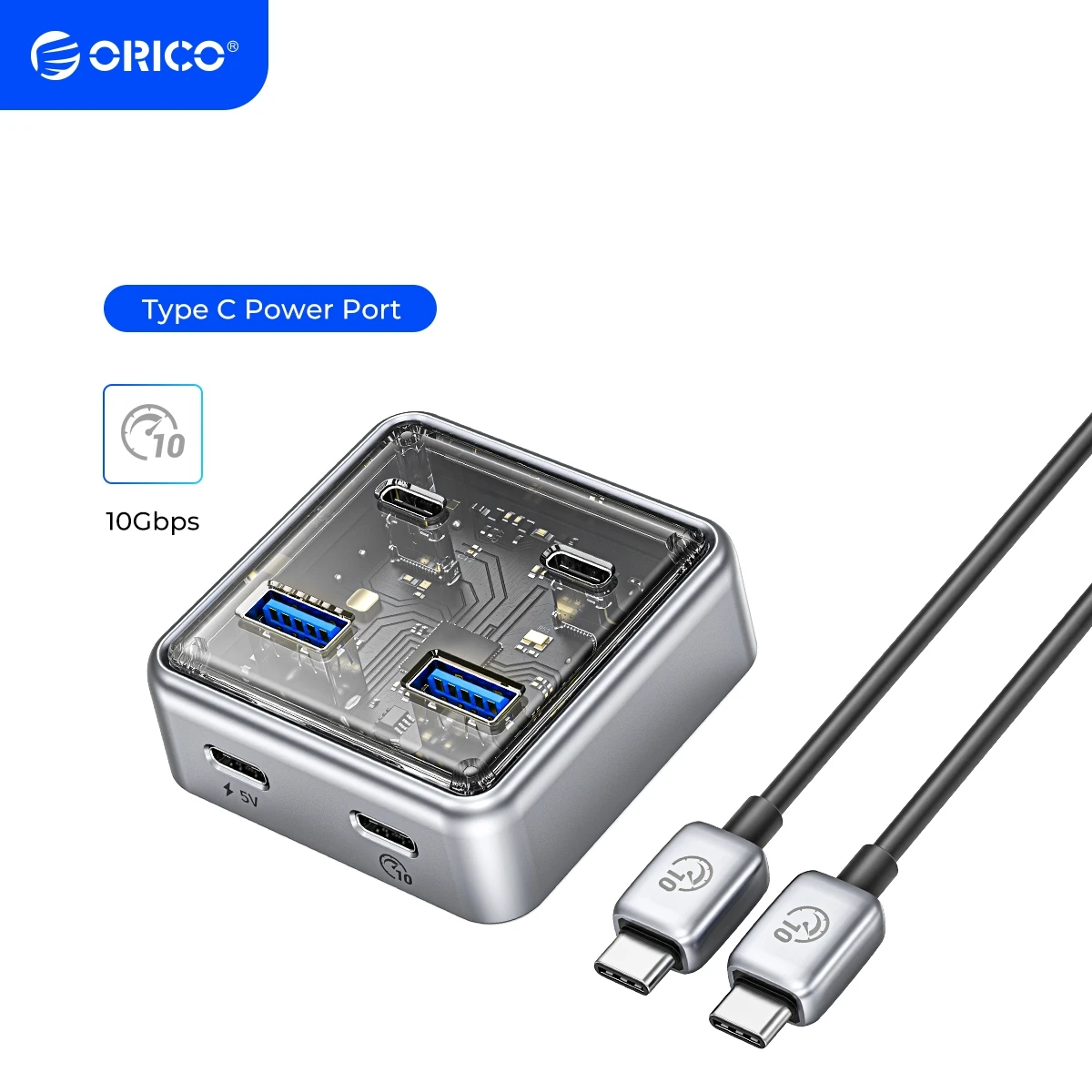 ORICO Metal Material Usb Hub 10Gbps With 2 USB A Port and 2 USB C Port USB3.2 hub Splitter is suitable for all Macbook Mac Mini