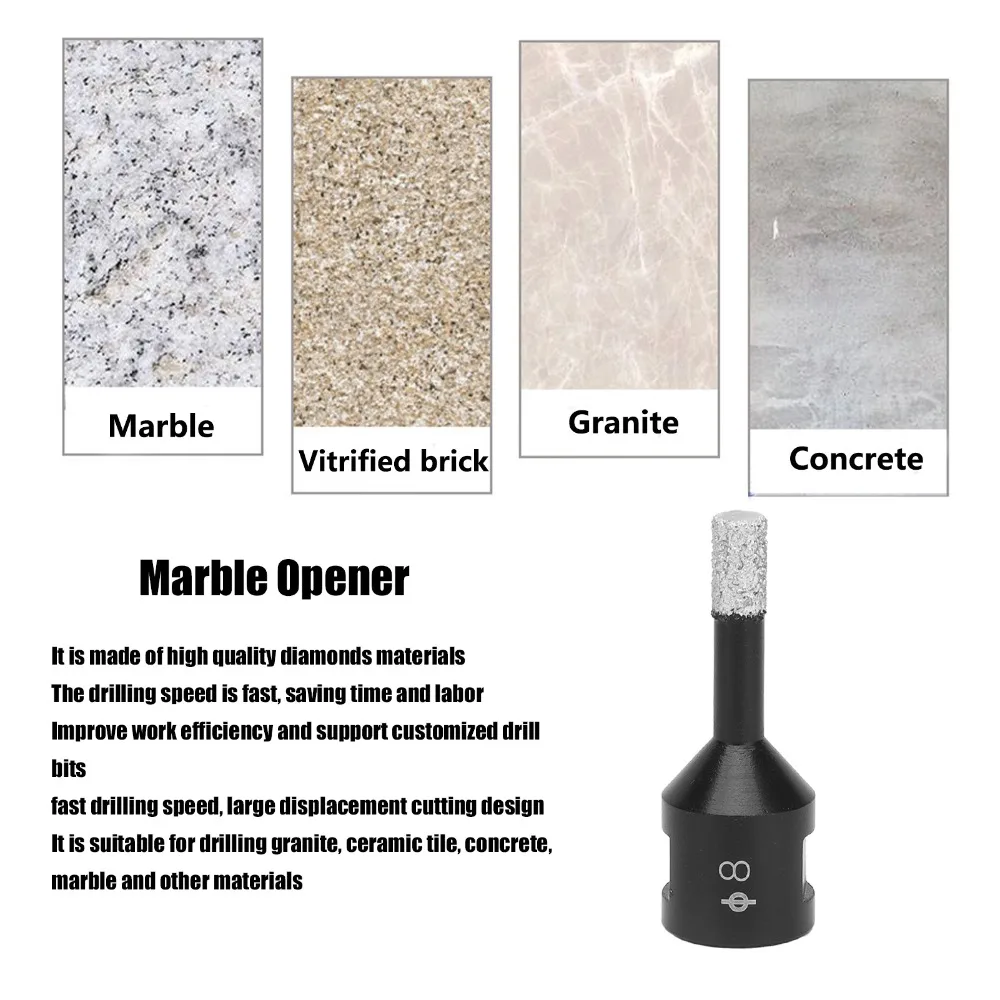 Vacuum Brazed Diamond Core Drill Bit M14 Thread 1/4 Inch 6mm Hole Saw Kit Dry Cutting 3/8 Inch 10mm Marble Hole Saw
