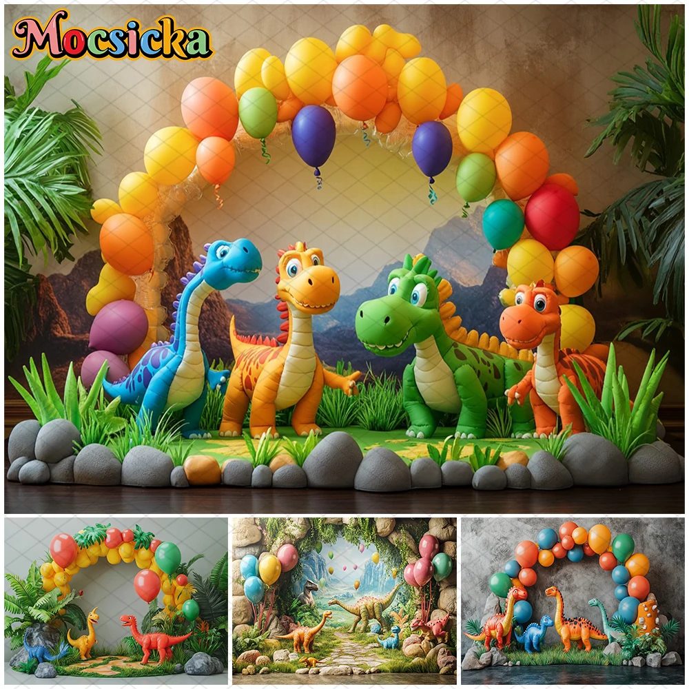 

Mocsicka Dinosaur Baby Backgrounds Photography Jungle Balloons Decor Children Baby Shower Birthday Photo Backdrops Studio Banner