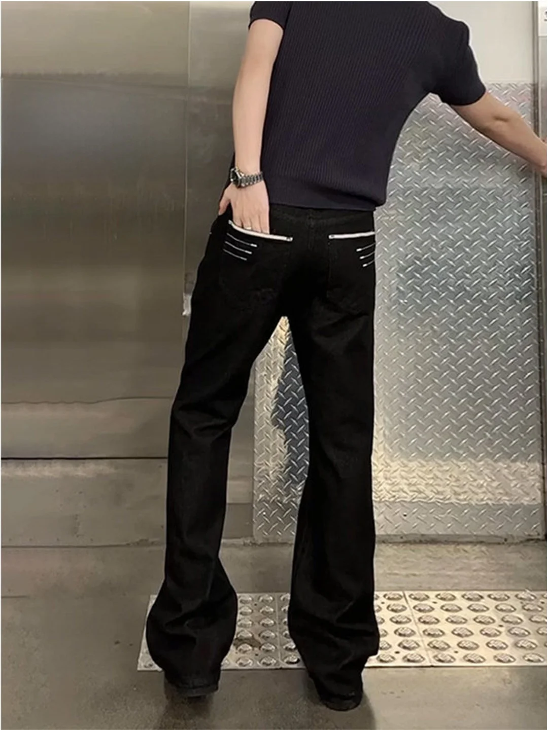 

Bla Embroidered Original Denim Flared Jeans Men Spring American High Street Straight Leg Trousers Long Knife Pants