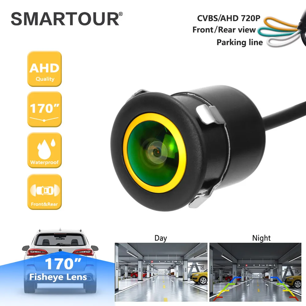 SMARTOUR CCD NTSC Kamera cofania samochodowa AHD o wysokiej rozdzielczości z noktowizorem, złotym obiektywem typu rybie oko i 3-kanałowym sterowaniem
