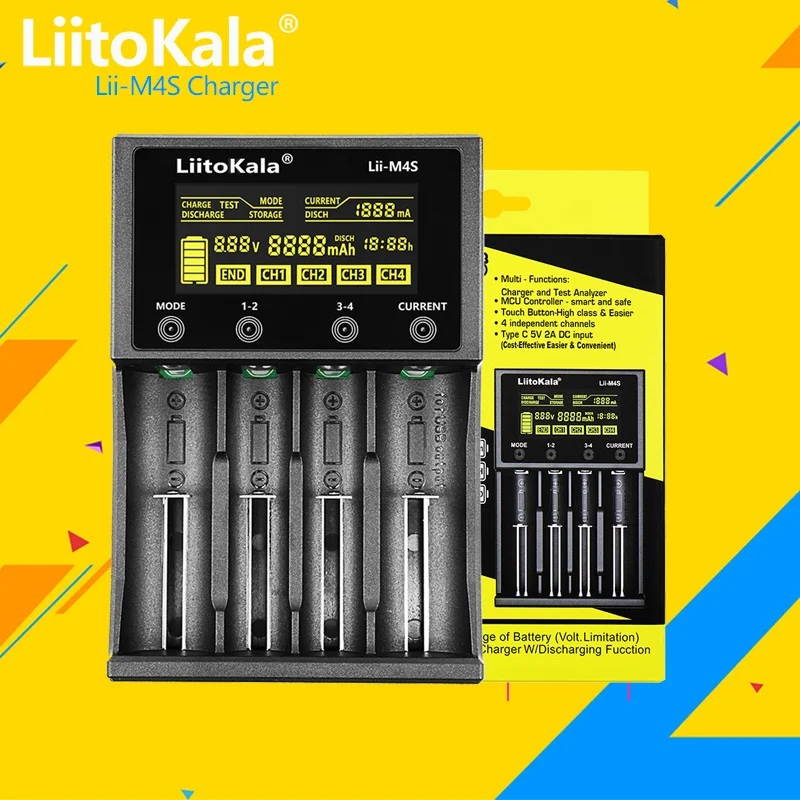 

1-5PCS LiitoKala Lii-M4S 18650 Smart Charger LCD Display for 26650 21700 32650 18500 20700 21700 16340 CR123A AA AAA battery