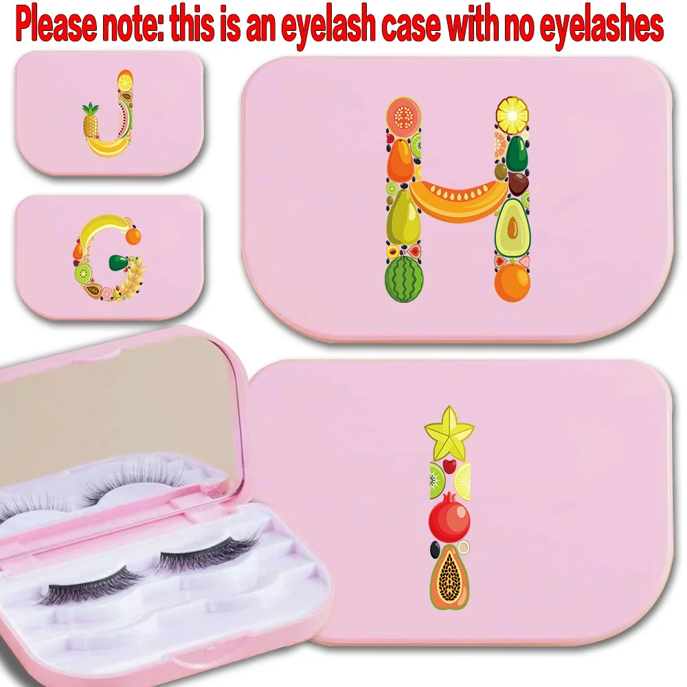 

False Eyelashes Storage Case With Mirror Three Layer False Eyelash Box Travel Fake Eye Lash Organizer Fruit Letter Pattern