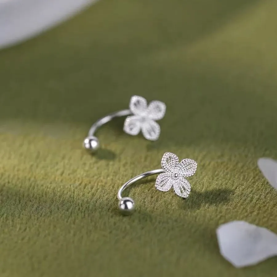 2026 Summer Delicate Small Hollow Flower Earrings Unique Design Screw Back U-Shape Hoops Minimalist Floral Daily Wear Jewelry