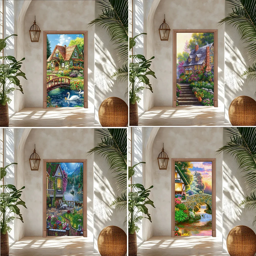 

Painting Landscape Forest Art Door Cover House Natural Scenery Backdrop Sunset Swan Background Baby Shower Gift photography prop