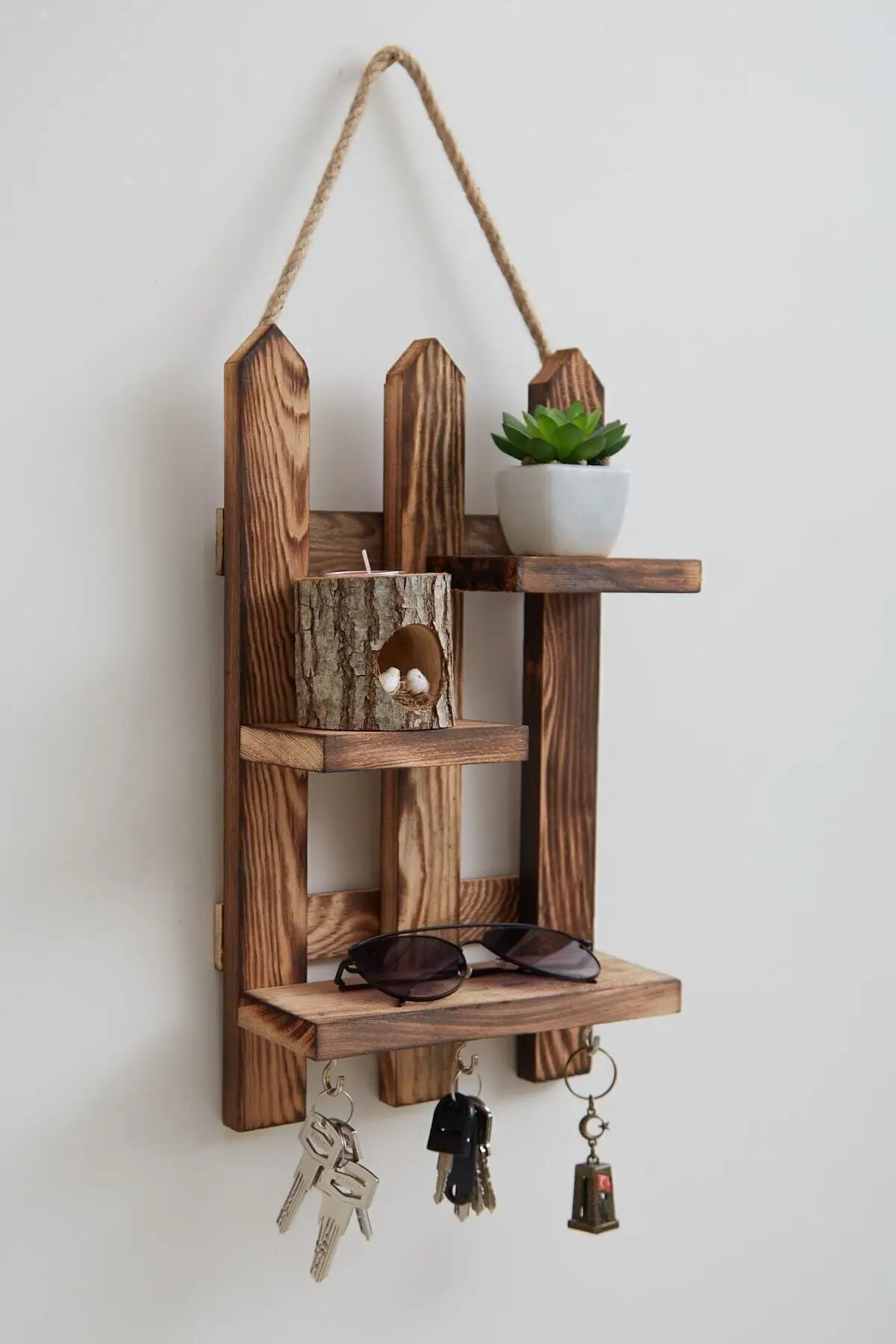 Decorative Rope Wooden Keychain Shelf Practical