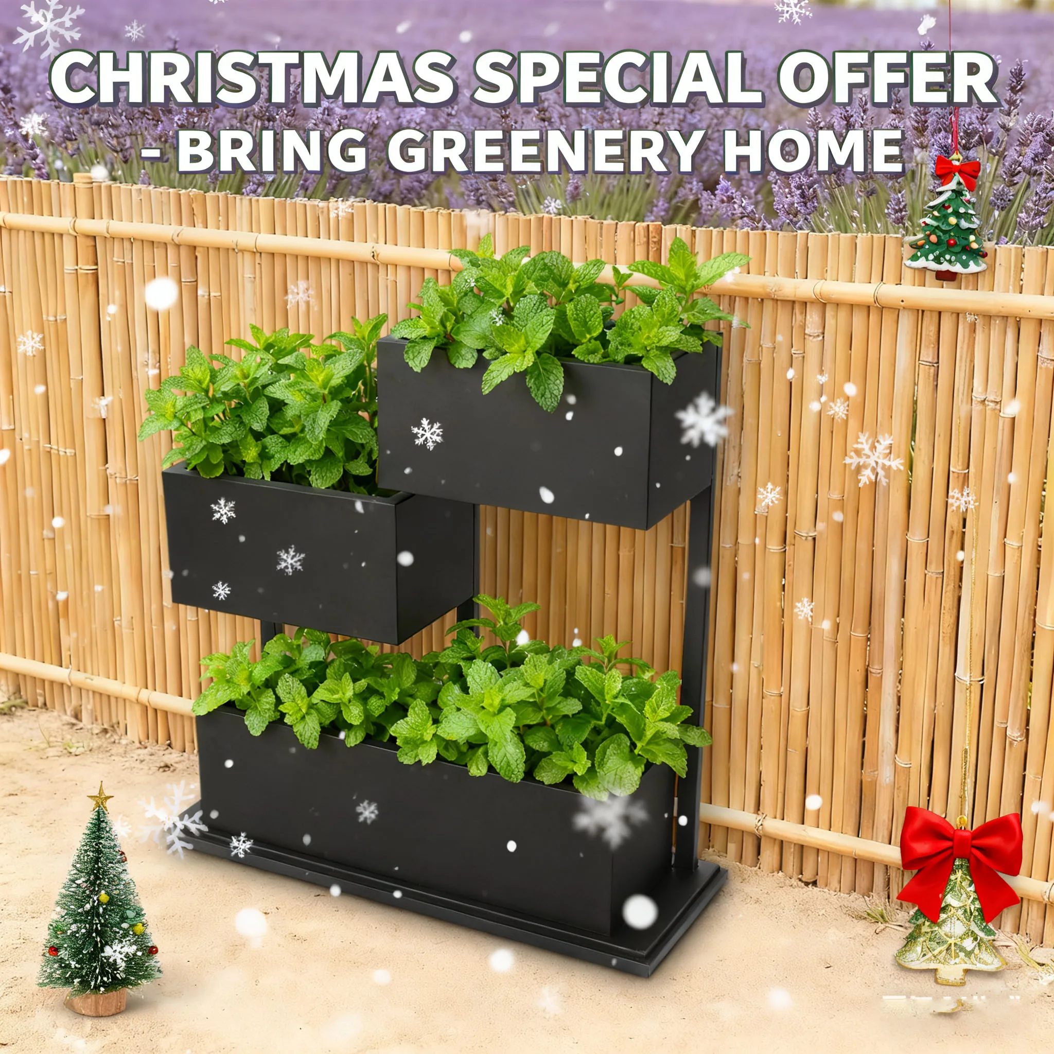 Caixa de plantador exterior de metal independente preta para escritórios, jardins, lobbies, decoração de terraços, venda de natal, presente de ano novo