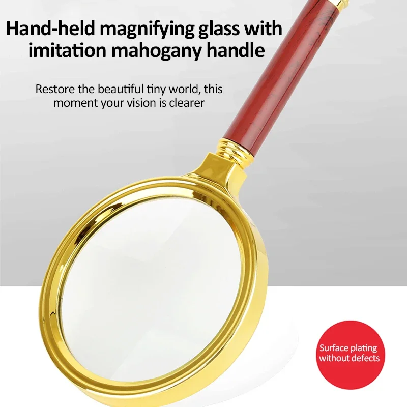 60/70/80/90/100mm Portable Handheld Magnifier 10X/8X/7X/6X/5X Magnifying Glass Retro Handle Magnifier Reading Magnifying Glass