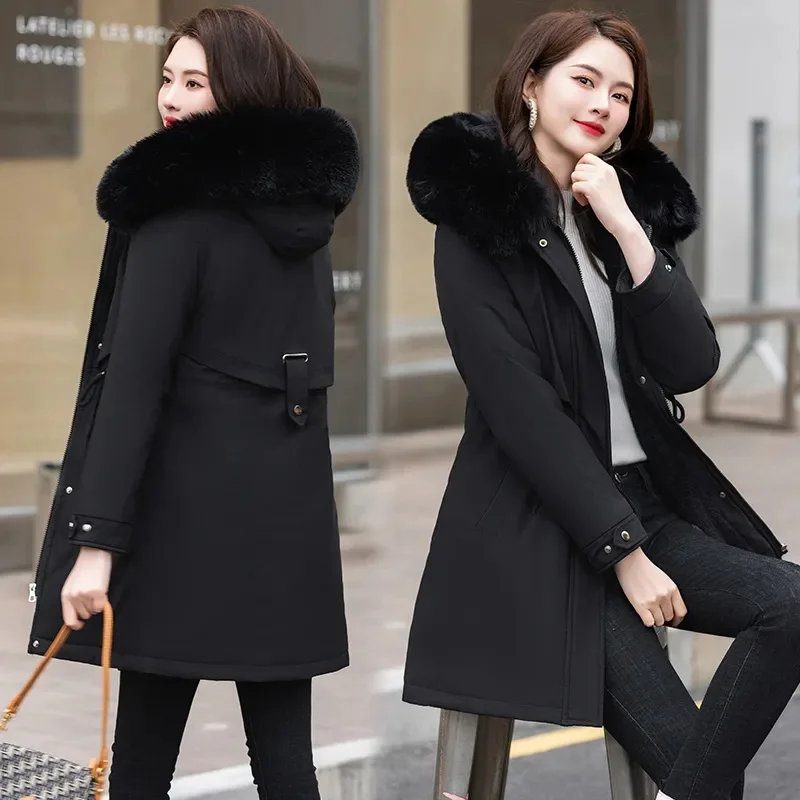 

Add Velvet Thicken Pai Overcome Long Cotton-Padded Coat Ladies Winter New Korean Down Jacket Women Parkas Fashion Outerwear Tops