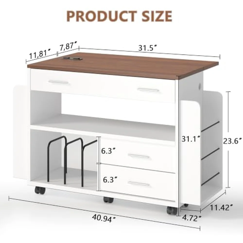 Gift Wrapping Station Cart with Foldable Drop Leaf Crafting Storage Table