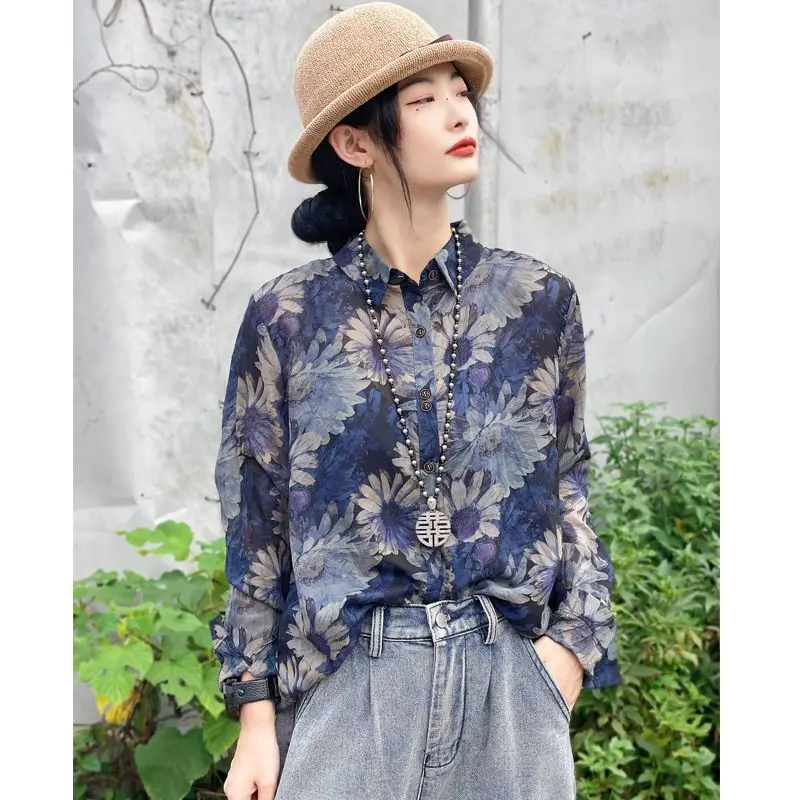 

New Long Sleeve Printed Shirt New Fashion Loose Lapel Top In Autumn 2022