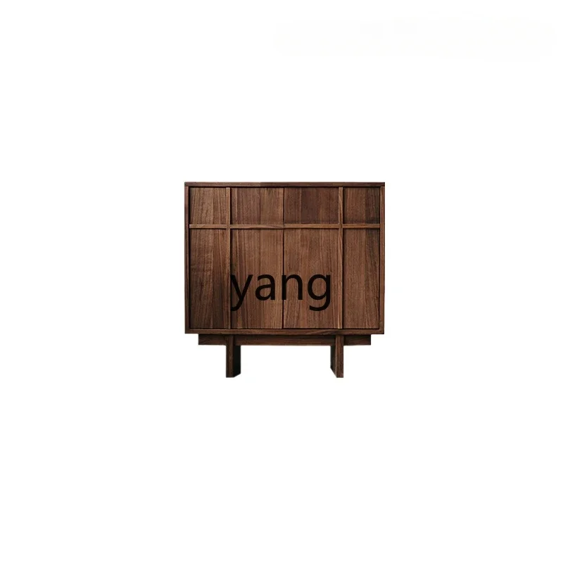 

Yjq dining side cabinet integrated against the wall living room black walnut solid wood retro storage cabinet