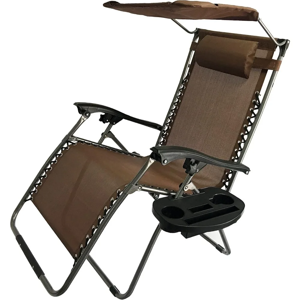 

Decor Extra Large Oversized XL 3-in-1 Zero Gravity Chair Patio Adjustable Recliner with Canopy Sunshade and Cupholder (Brown)