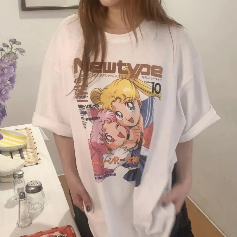 

Comic Sailor Moon Printed Short Sleeve T-Shirt Couple Cotton High Quality Fashion Trend Streetwear anime anime figure