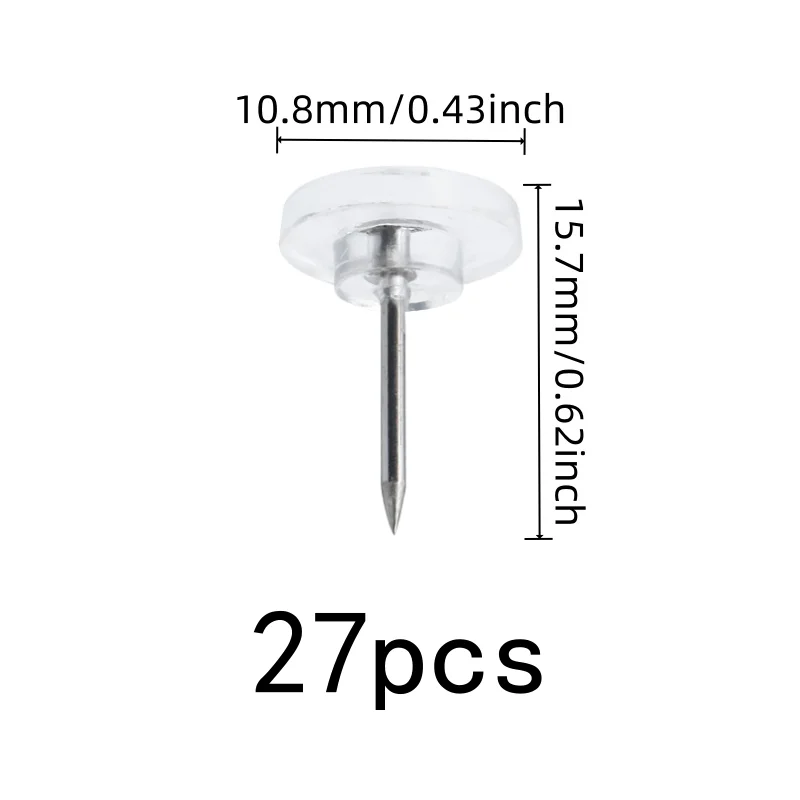 27 pcs Clear Flat Thumb Tacks, Easy Push Sharp Pin, suitable for Office Bulletin Board, Compact Discrete Design