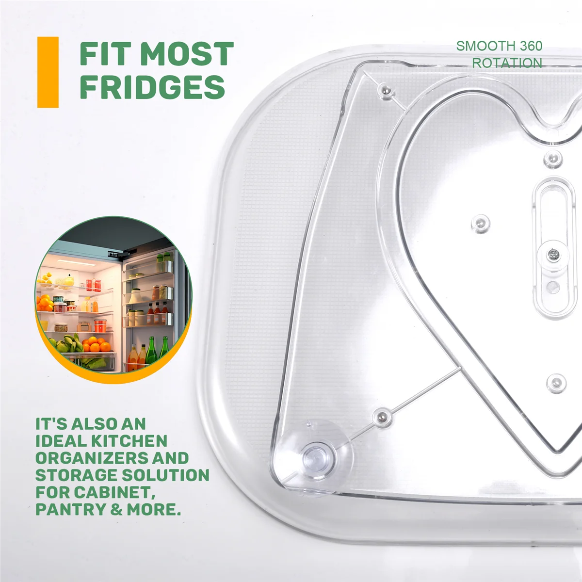 360 °   Susans perezosos giratorios para refrigerador, organizador de nevera Rectangular, bandeja de gabinete, organizadores de refrigerador y