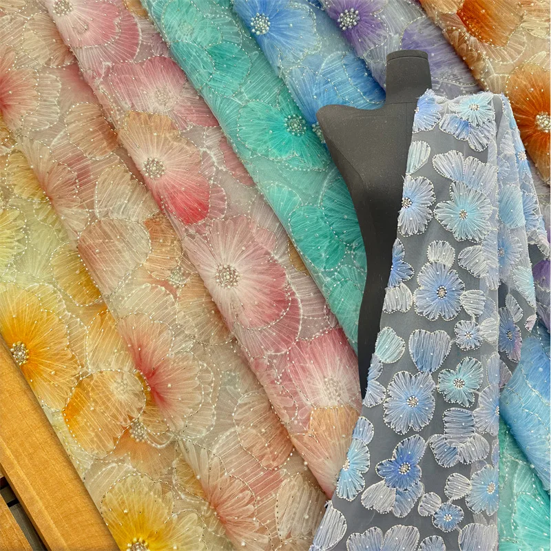 

African fashion printed plate embroidery sequin beaded fabric, high-quality French mesh lace dress fabric