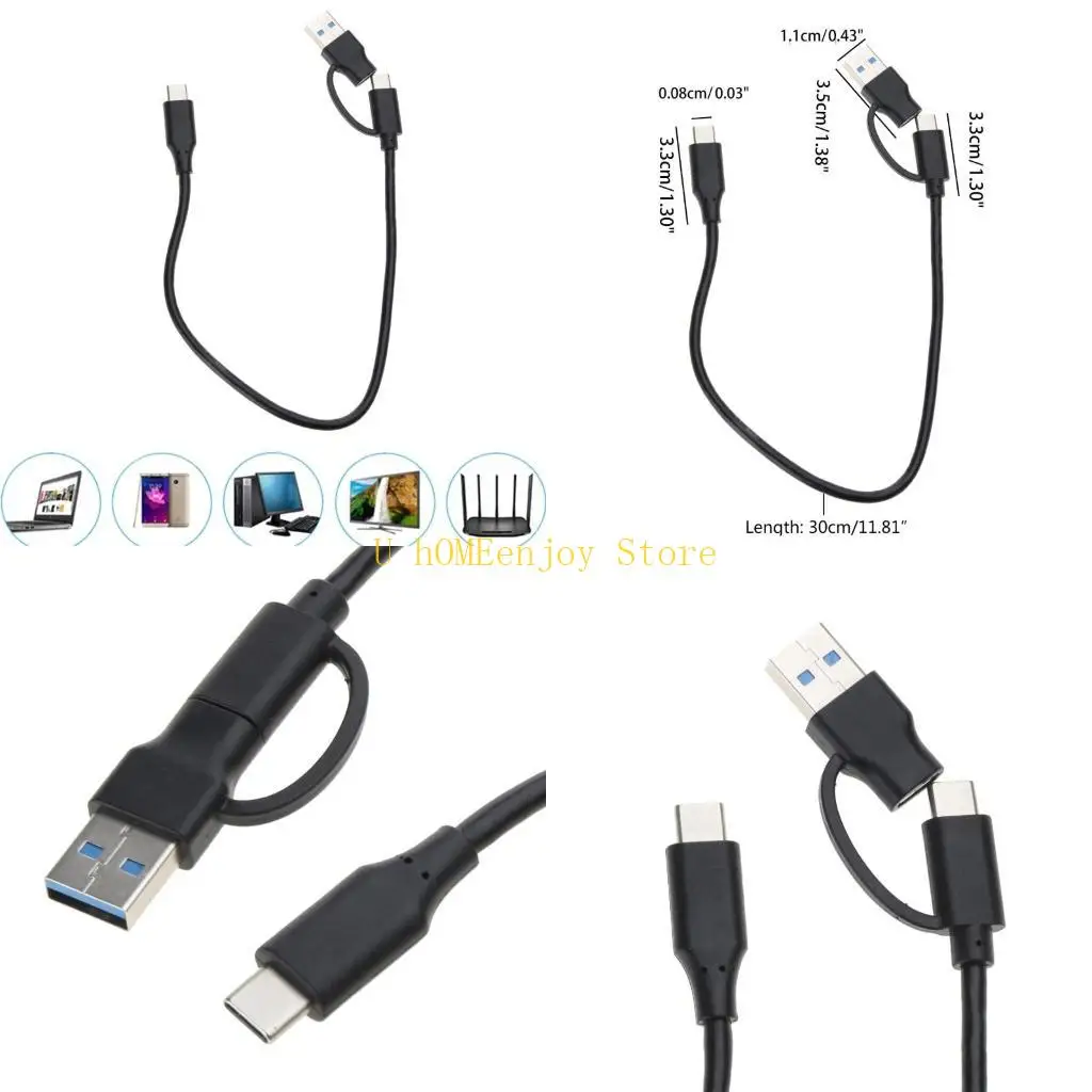 B0KF 2 in 1 USB C Cable USB3.0 C to Type-C Cable USB-A/C to C 10Gbps Data Sync Cable 30cm Length USB C Splitter