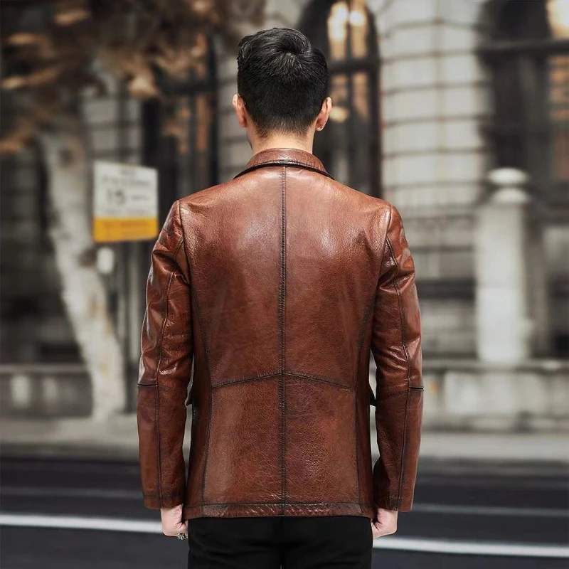 Men Real Leather Jacket Male Casual Motorcycle Fleece Coat Man  Jackets Clothing Streetwear Genuine   G121