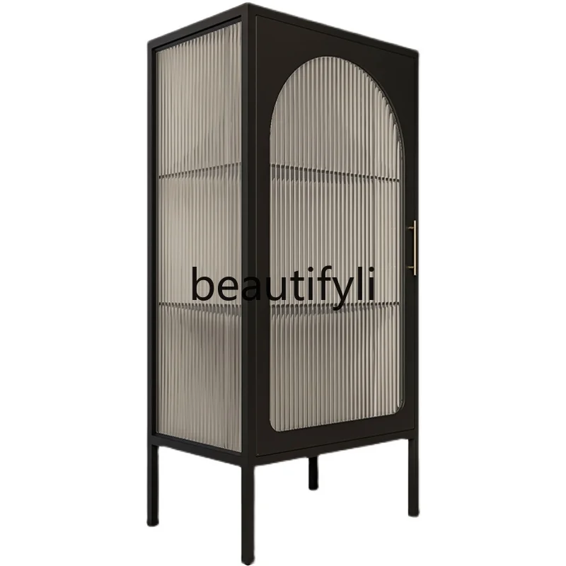 

Nordic wrought iron dining side cabinet living room light luxury high-end glass tea cabinet