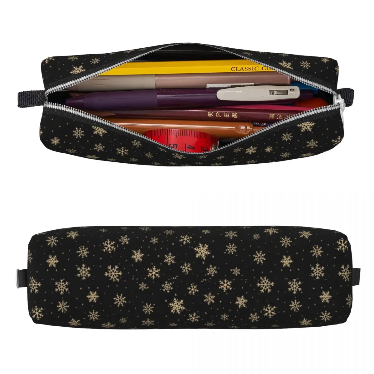 Golden Snowflakes Pattern Pencil Case Fun Christmas Pen Bag Girl Boy Large Storage Students School Zipper Pencilcases