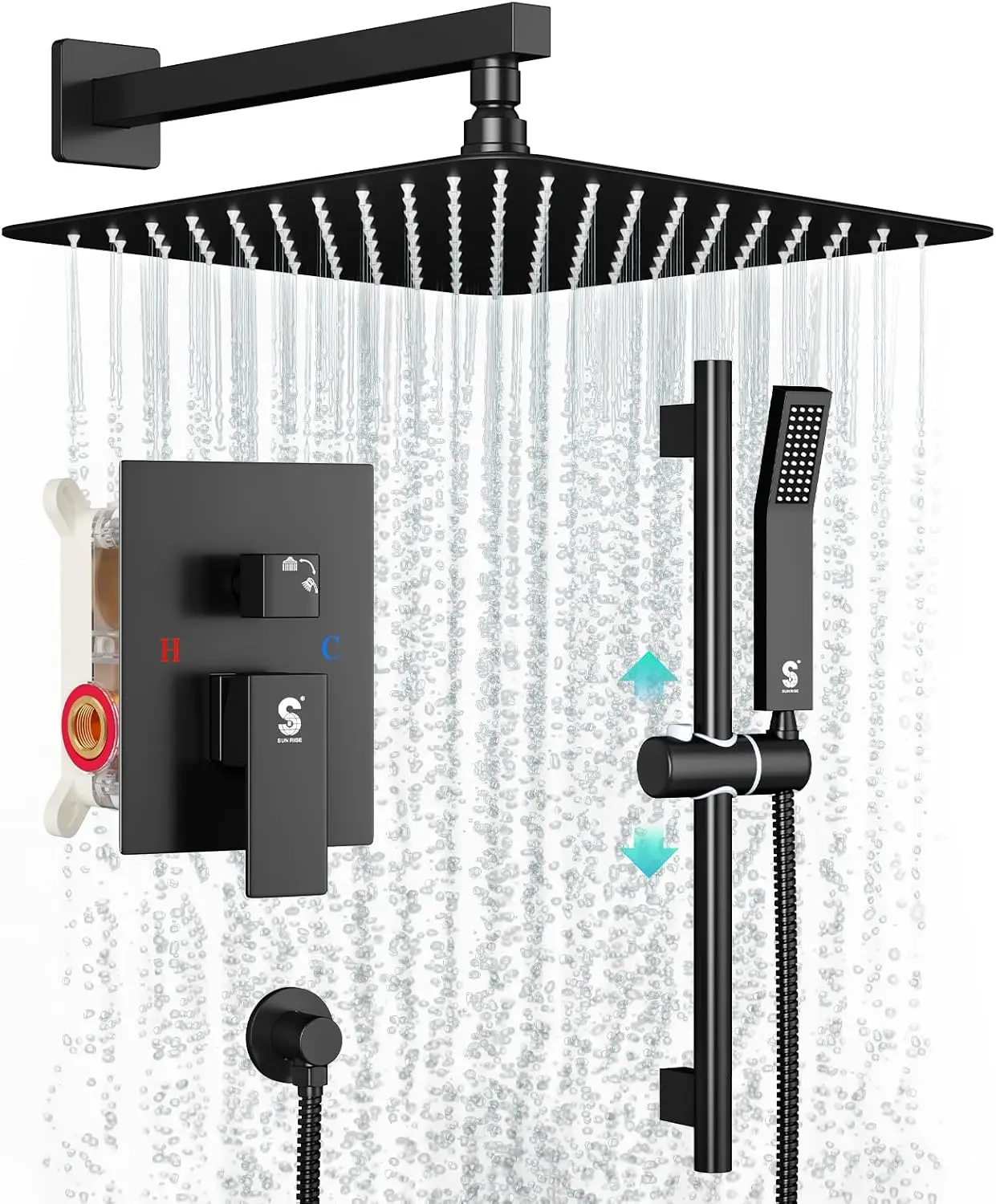 

12 Inch High Pressure Shower Heads and Handheld Spray Combo Set Wall Mounted Shower System Included Valve and Trim Kit