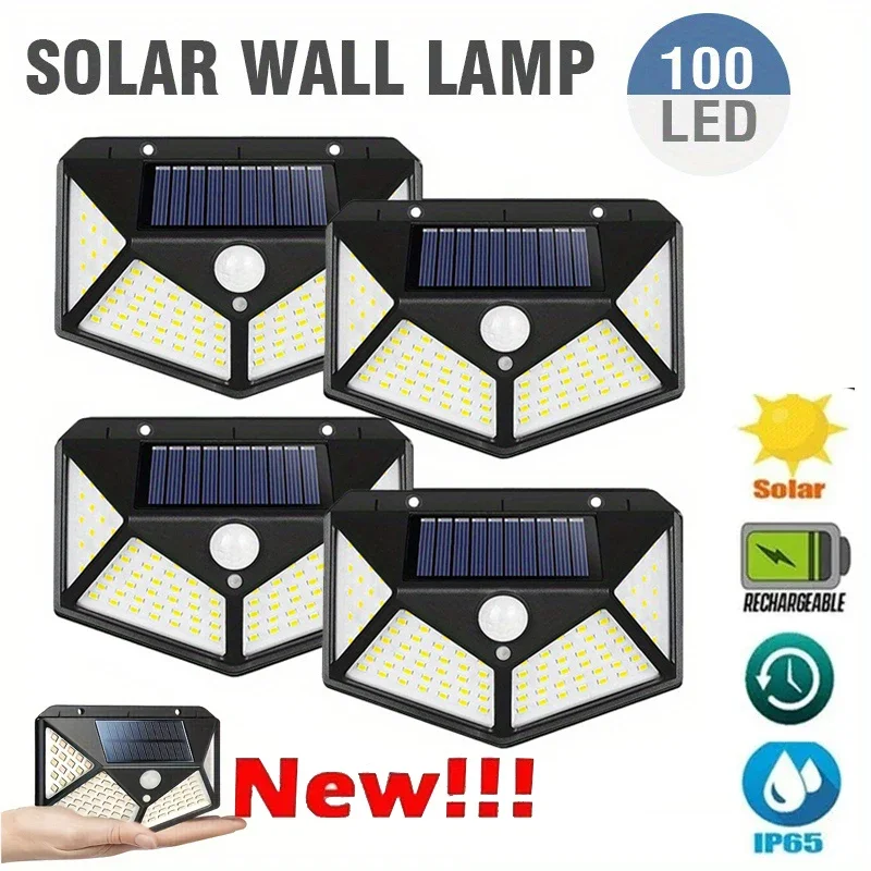 100 LED Solar Lights Outdoor Solar Wall Lamp PIR Motion Sensor Lamp Waterproof Solar Street Light Garden Decoration Garden Light