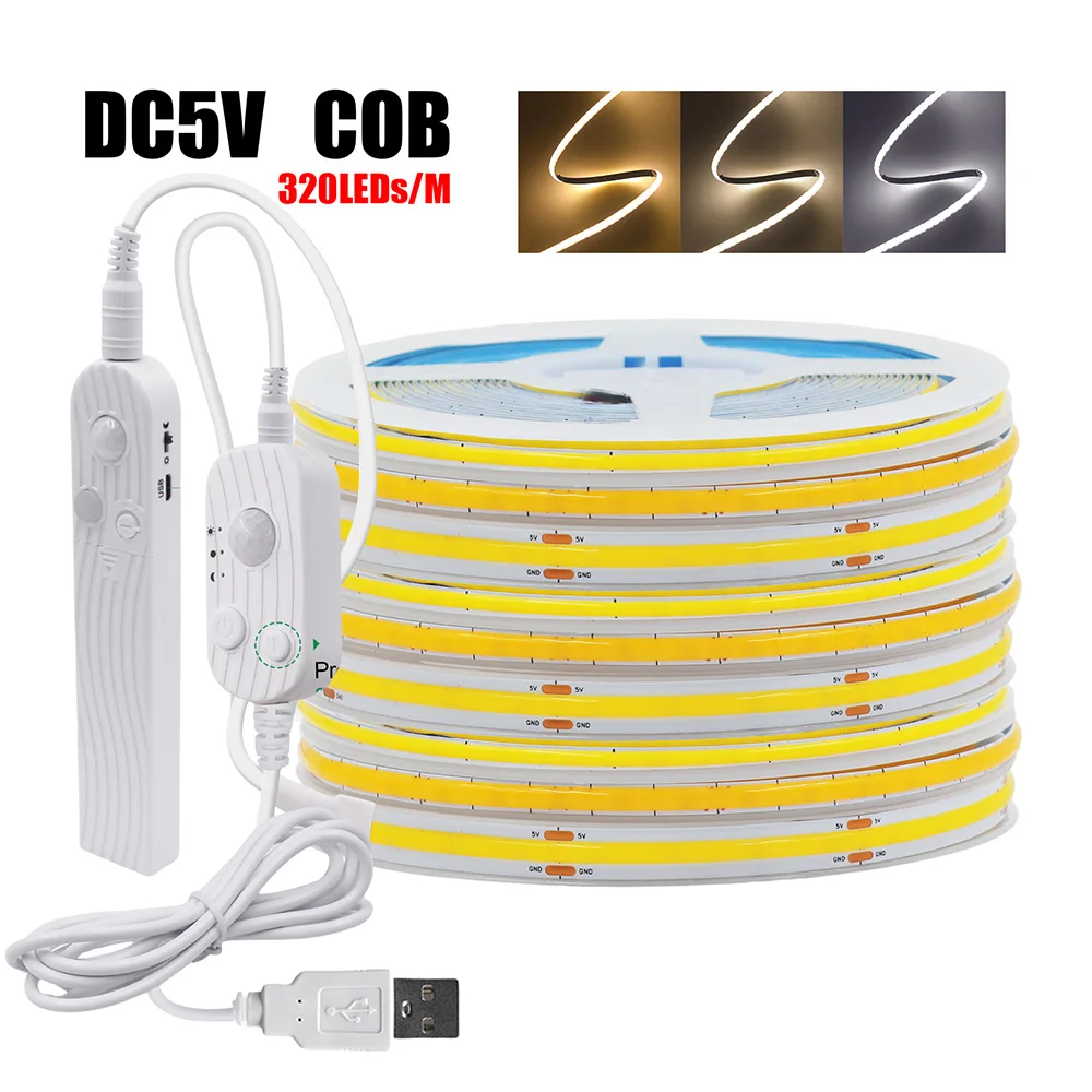 Bewegungsmelder, 5 V, LED-COB-Lichtleiste, batteriebetrieben, USB-betrieben, automatische EIN/AUS-Liner, Beleuchtungsdiode für Schrank, Kleiderschrank, Küche, Treppe – Detail 1
