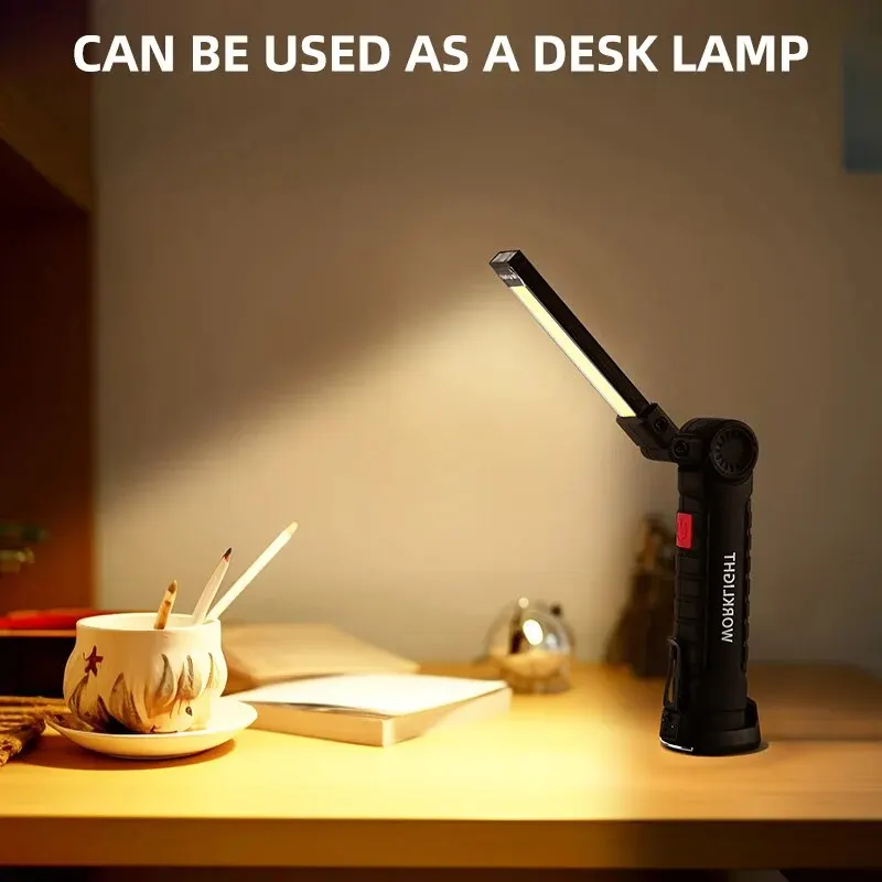 ไฟฉาย LED แบบชาร์จไฟได้ผ่าน USB สำหรับตั้งแคมป์ ไฟทำงาน พร้อมแม่เหล็กและตะขอ โหมดแสงสว่างกันน้ำ เหมาะสำหรับการทำงานกลางคืน