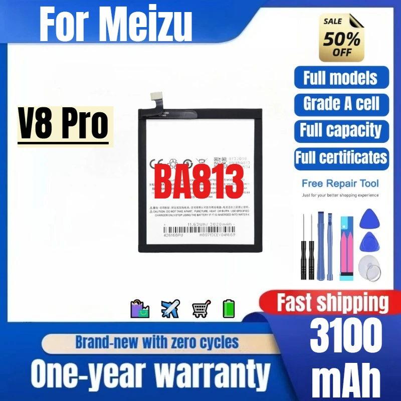 BA813 for Meizu V8 Pro Phone Battery 0 Cycle High Quality High Capacity Battery Replacement Bateria Grade A Cell with Tools