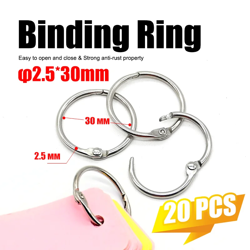 

20PCS 30mm Iron Binding Rings, 2.5mm Wire Diameter Easy Open Loose Leaf Binder Rings for Office & Key Use