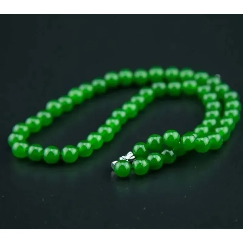 Natural Green Jade Beads Necklace Jadeite Jewelry Fashion Charm Accessories Hand-Carved Lucky Amulet Gifts for Women Her Men