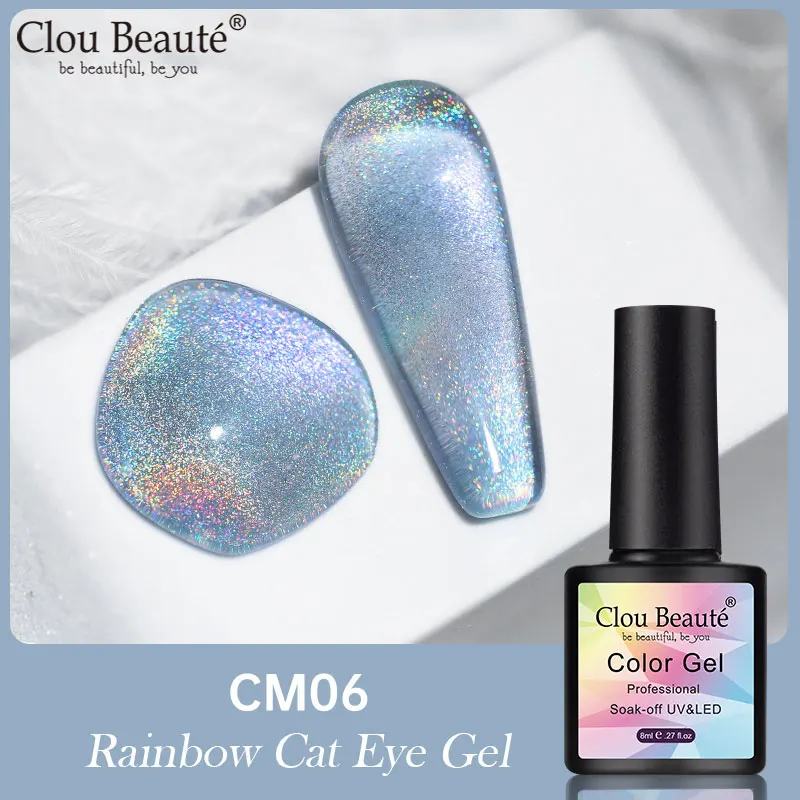 Clou Beaute 8ML Regenbogen Katze Auge Nagel Gel Polnisch Holographische Dynamische Glitter Nagel Lack Tränken Weg Von UV Kunst Nagel gel Polish Lack