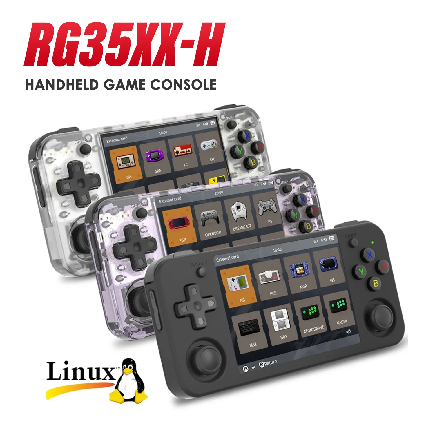 ANBERNIC RG35XX H Hand-held Consoles For Playing Video Games 3.5-inch IPS 640*480 Screen Retro Game Player 3300 MAh 5000+ Games