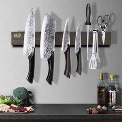 Thicken Powerful Magnetic Knife Holder Wood Chef Kitchen Knife Stand Wall-mounted Punch Santoku Cleaver Magnet Knife Rack