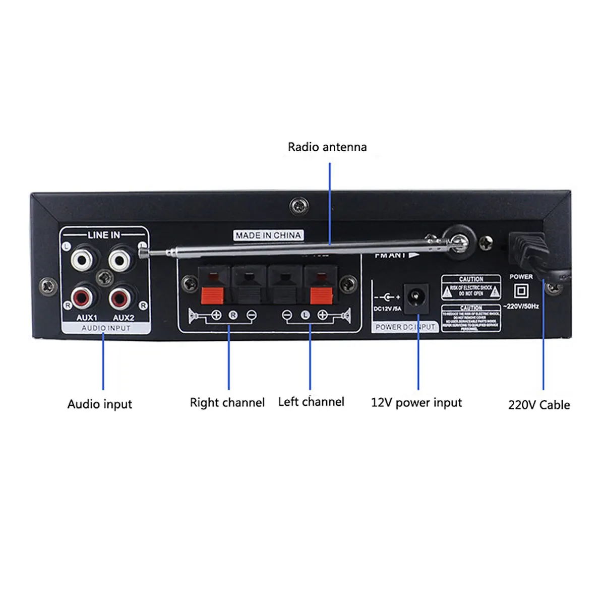 BT309E Home Digital Amplifiers Audio 200V Bass Audio Power bluetooth Amplifier Hifi FM Auto Music Subwoofer Speakers USB FM AUX