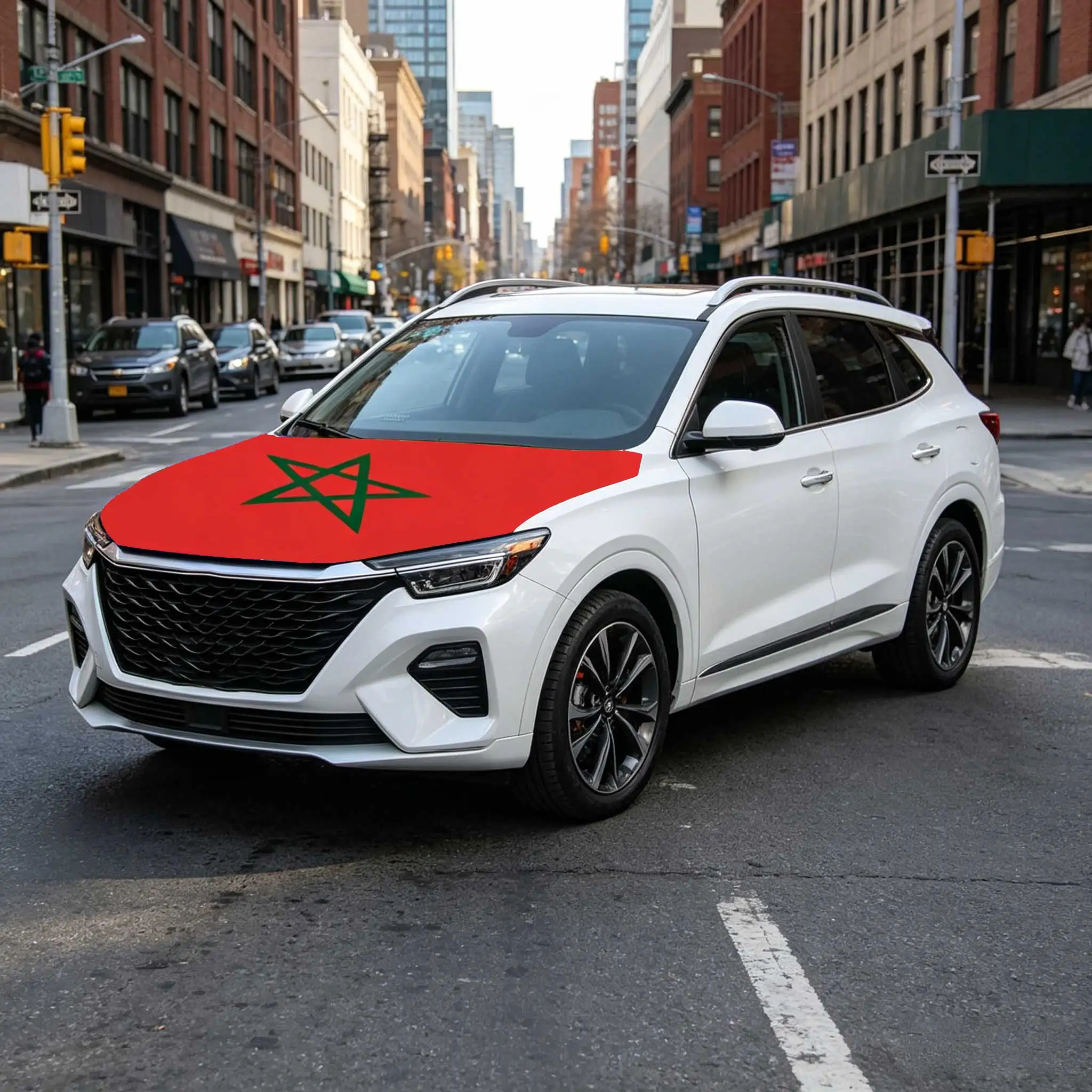 3.8x5.3fts National Morocco Flag Banner Car Hood Cover Flag Elastic Fabrics Engine Cover For Decoration