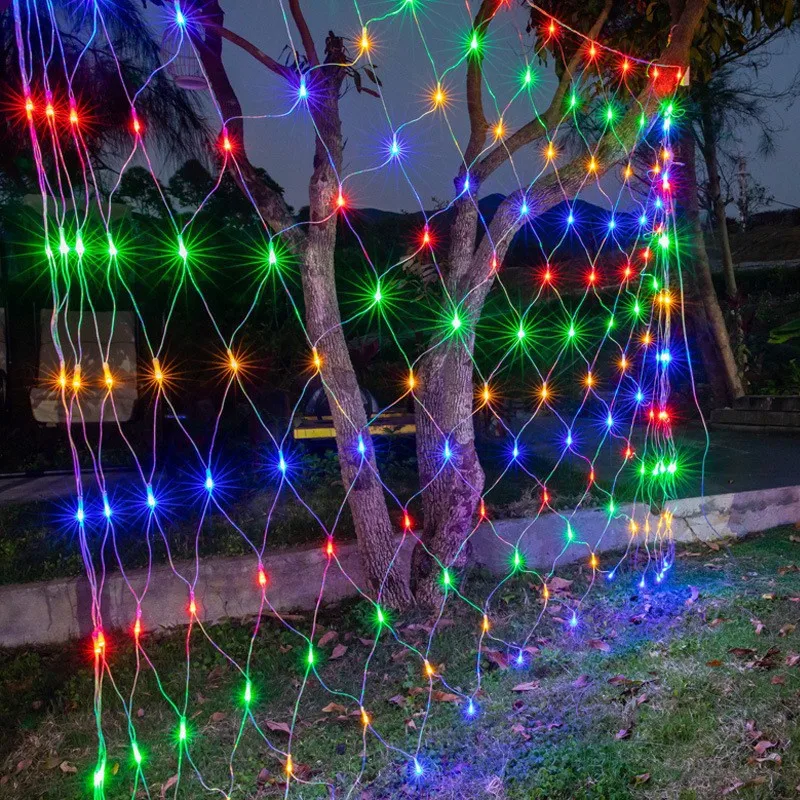 LED Outdoor Fishing Net Light Garland Curtain Festoon Garden Decoration Outdoor Street Garland Wedding New Year Christmas Lights