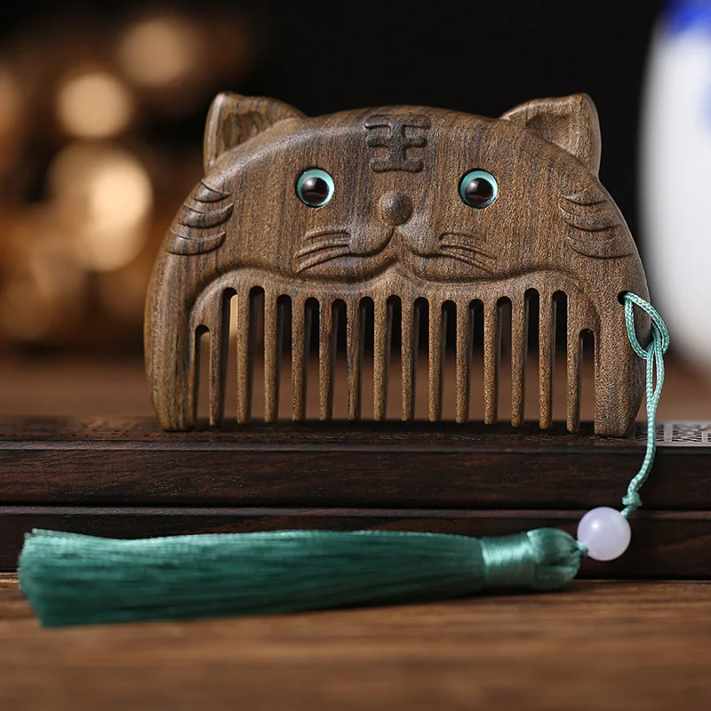 Chinese 12 Zodiac Signs Comb Sandalwood Massage Short Fine-toothed Wooden Comb Ebony Anti-static Cartoon Mini Special Comb