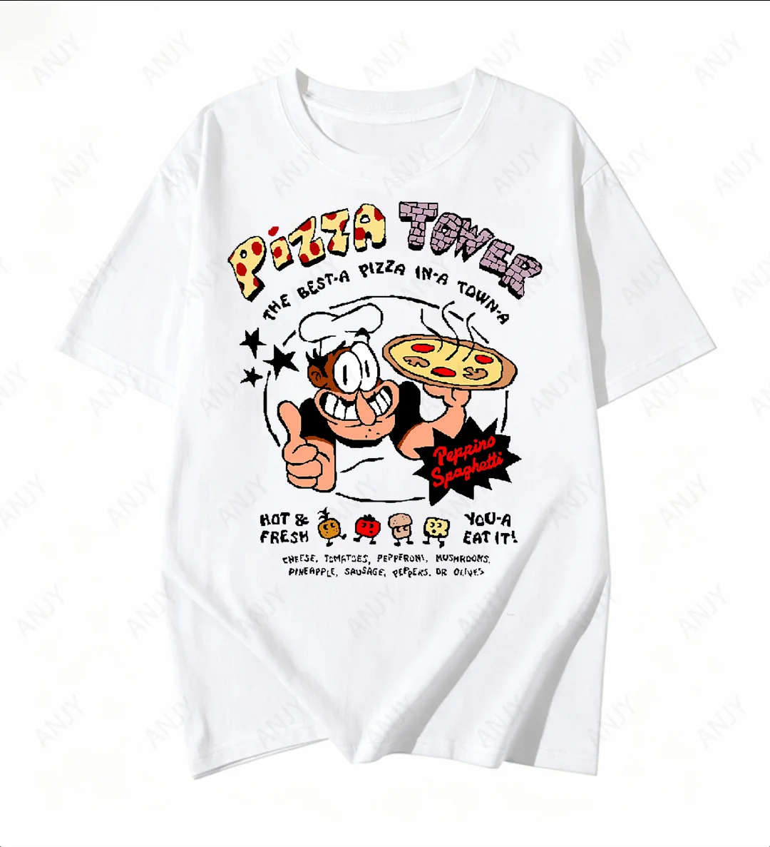 Pizza Tower Classic Slogan Printed T-shirt Game Fans Exclusive Loose Cotton Top