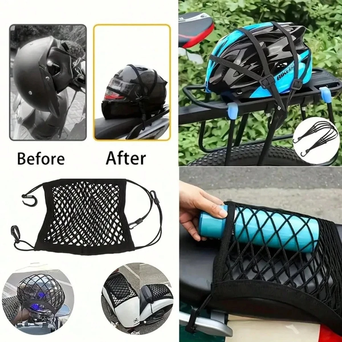 Motorrad Elastisches Gepäcknetz Aufbewahrungstasche Helm Gepäck Befestigungsriemen Haken Organizer Moto Rücksitz Gepäcknetz Zubehör – Detail 5