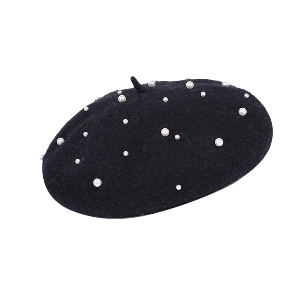 

Wool Pearl Beret Hat Black Winter Warm Lightweight Breathable Beret for Fashion Elegant Headwear Winter Hat for
