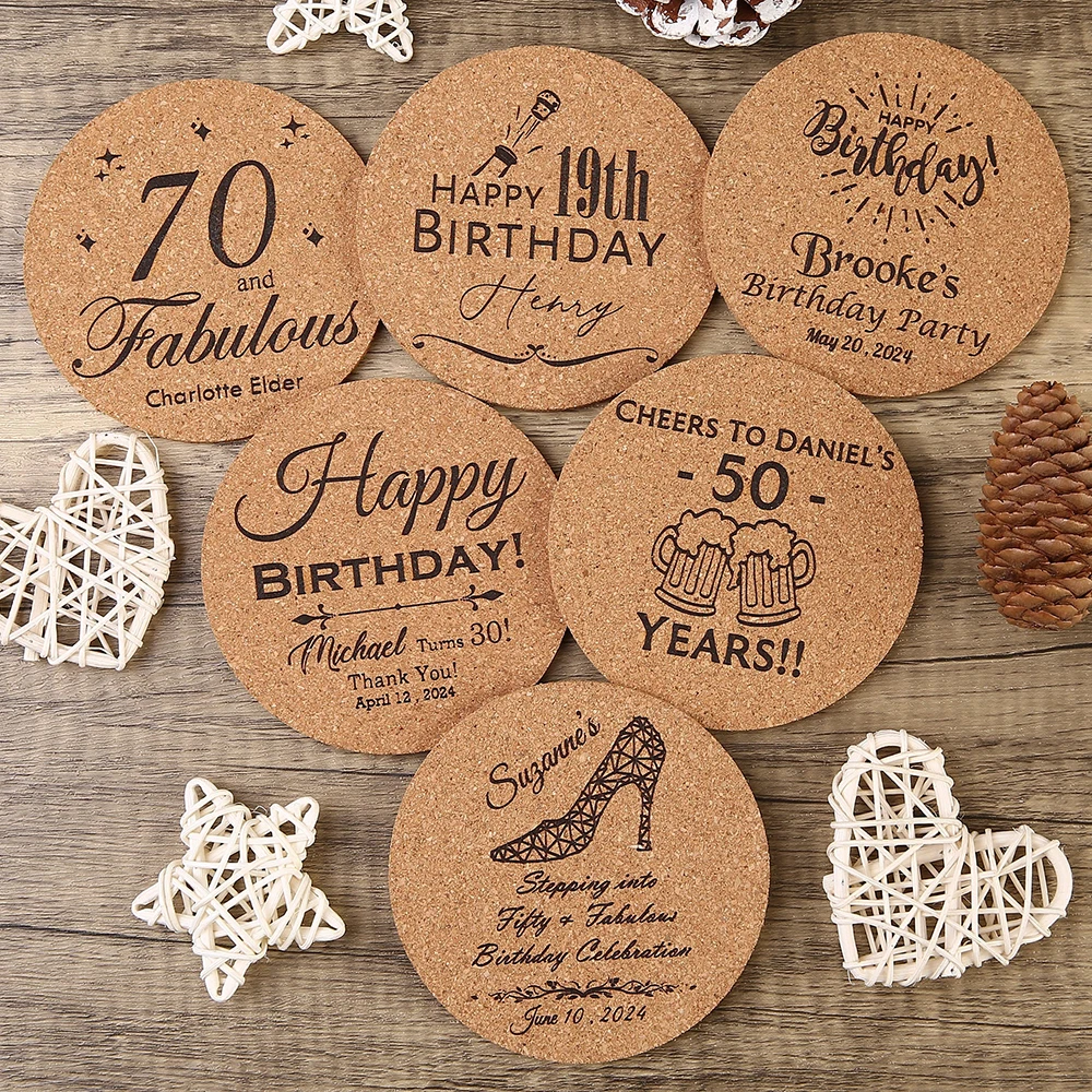 10Pcs Personalized Engraved Cork Coasters for Wedding Guests Custom Wedding Coasters Bridal Shower Birthday Party Gift