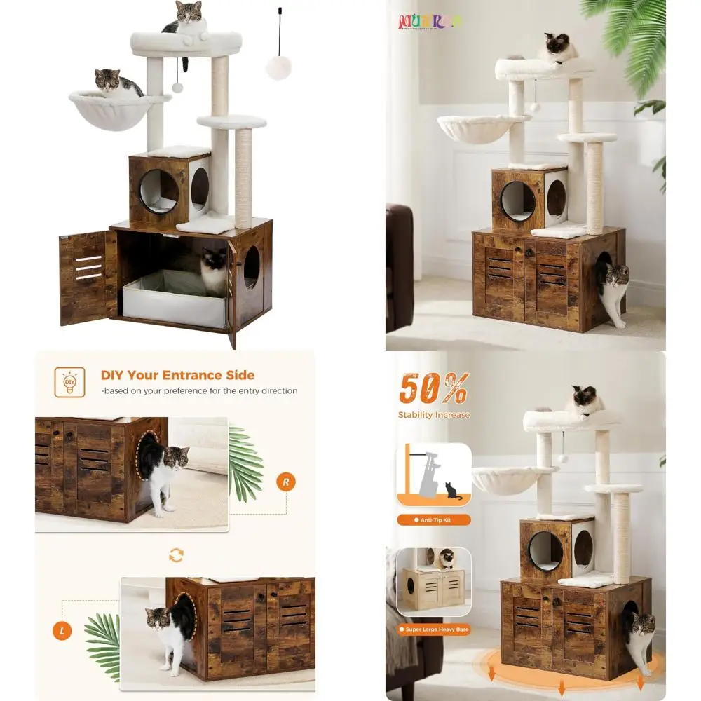 

Large Capacity Modern Cat Tree with Litter Box Enclosure and Hammock for Plush Cats - 50 Sleek Wooden Cat Furniture Options