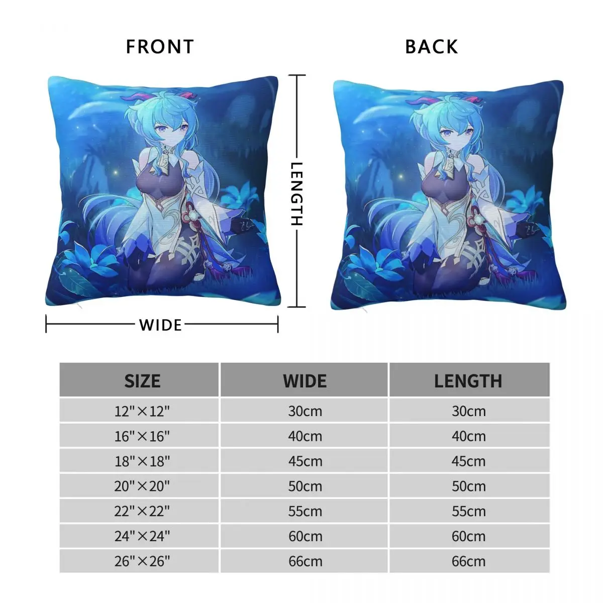 Ganyu Genshin Impact Square Pillowcase Polyester Linen Velvet Pattern Zip Decor Pillow Case Home Cushion Cover