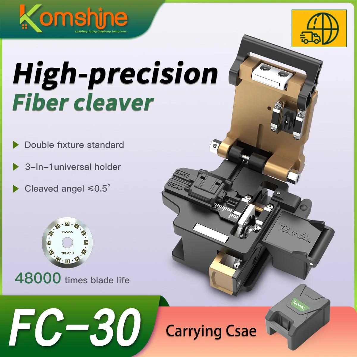 

TAWAA-Optical Fiber Cleaver, FC-30, Double Fixture, Standard Less Than 0.5 Degrees, 48000 Times Blade Life