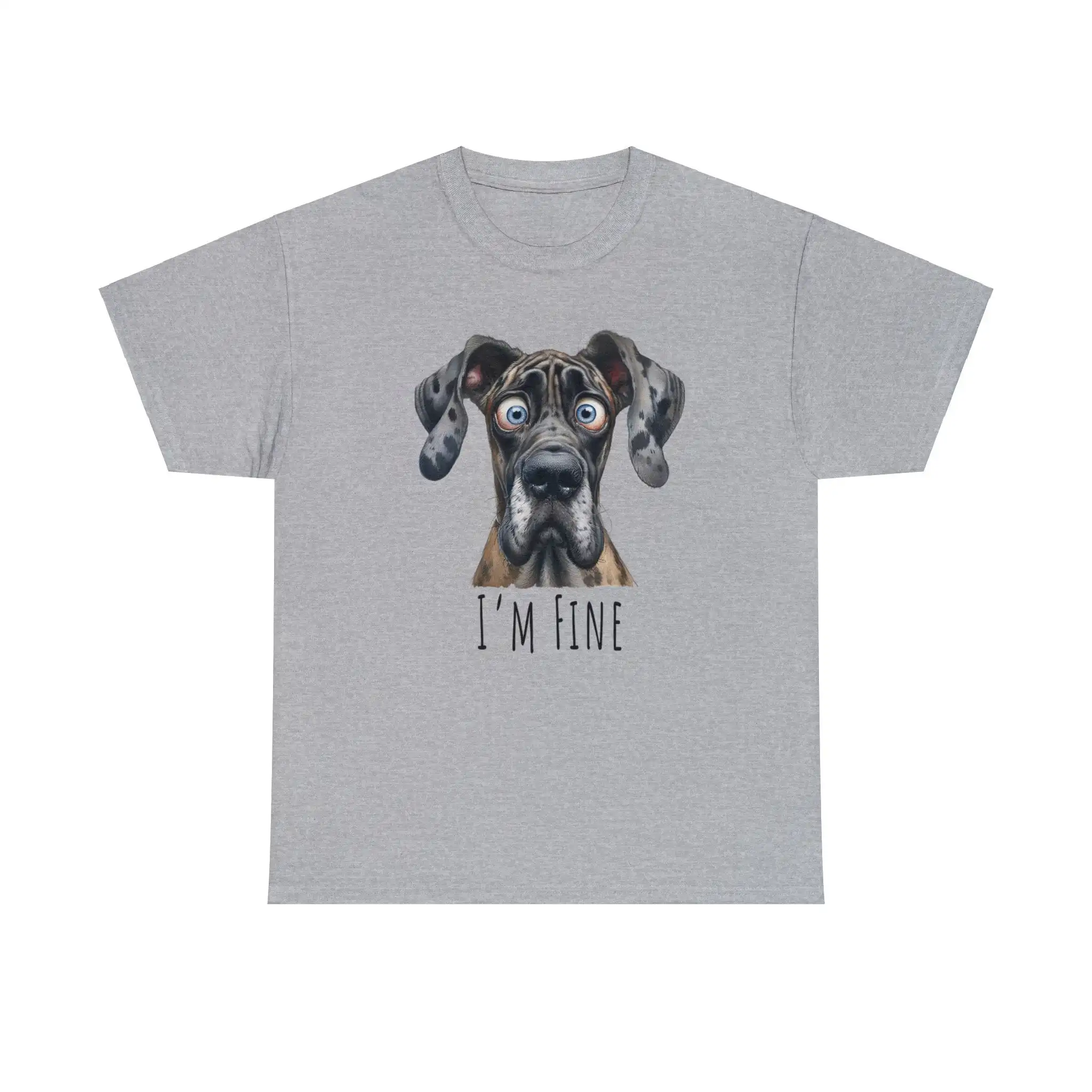 I'M Fine Brindle Funny Great Dane Heavy Cotton T Shirt Motivational Introvert Mental